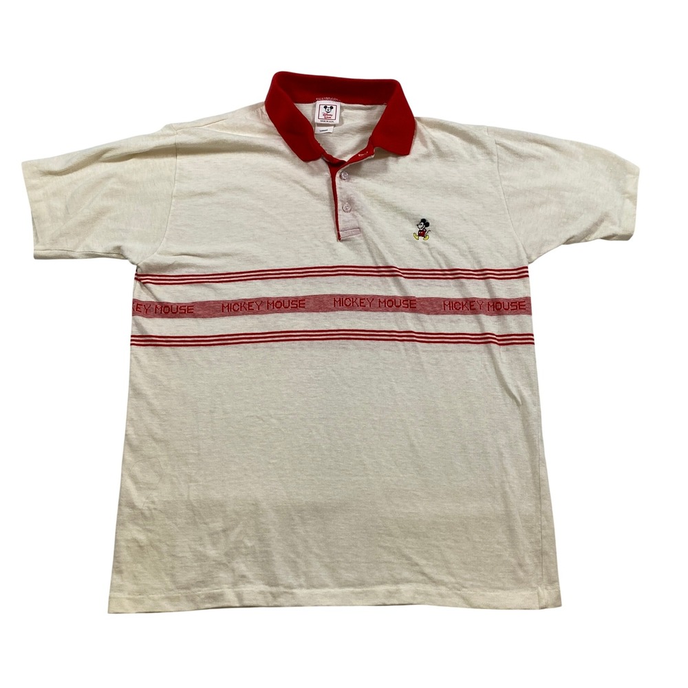 VTG Disney Mickey Mouse Polo Shirt Mens Large Red White Classic Embroidered
